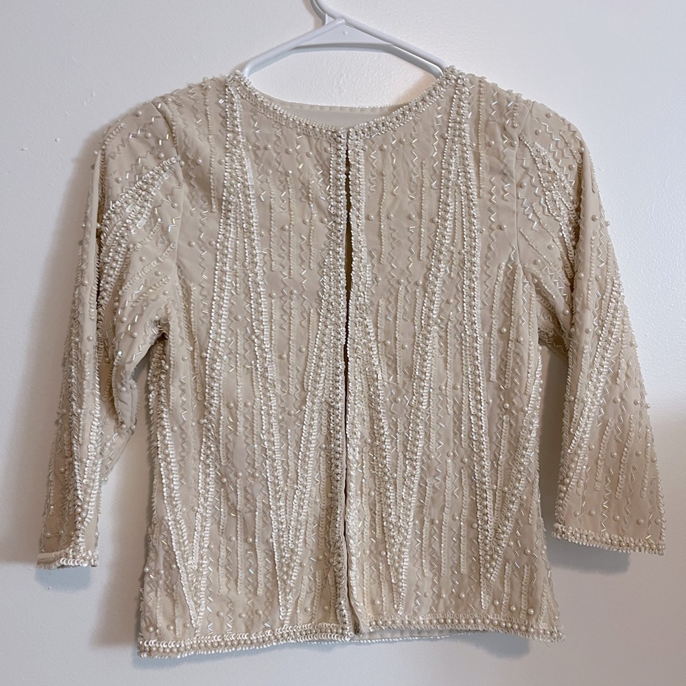 Elegant Cream Beaded pearl hand embroidered top